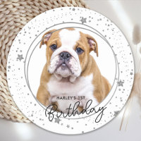 Custom Pet Photo Silver Glitter Stars Dog Birthday