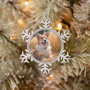 Custom Pet Photo Snowflake Pewter Christmas Ornament