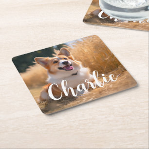 Custom Pet Photo Square Paper Coaster