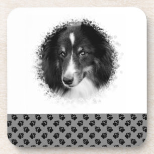 Custom Pet Photo Template & Black Paws On Grey Coaster