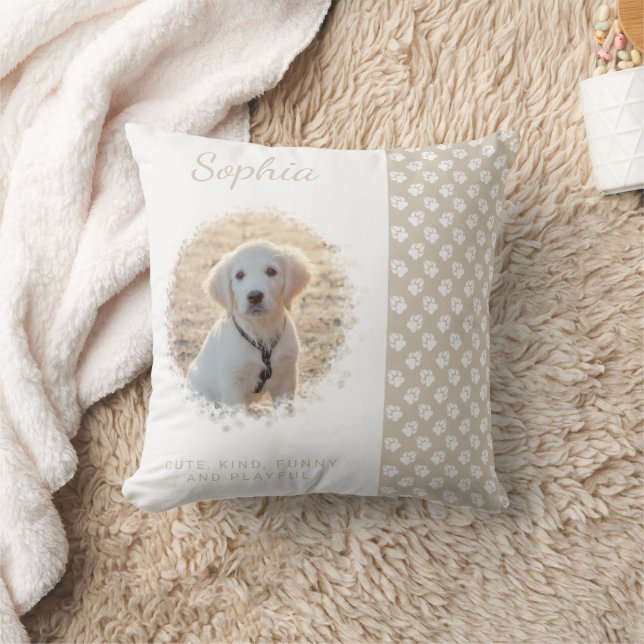 Custom Pet Photo Template On Beige & Paws And Text Cushion (Blanket)