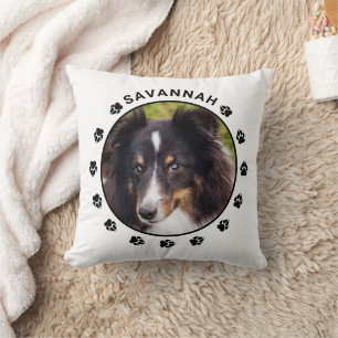 Custom Pet Photo Templates With Paws & Text Cushion