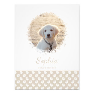 Custom Pet Photo & White Paws On Beige & Your Text Print