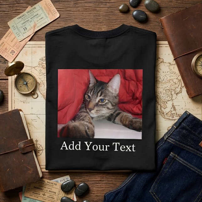 Custom Pet Photo With Funny Text Personalised Cat T-Shirt (Custom phot & text)