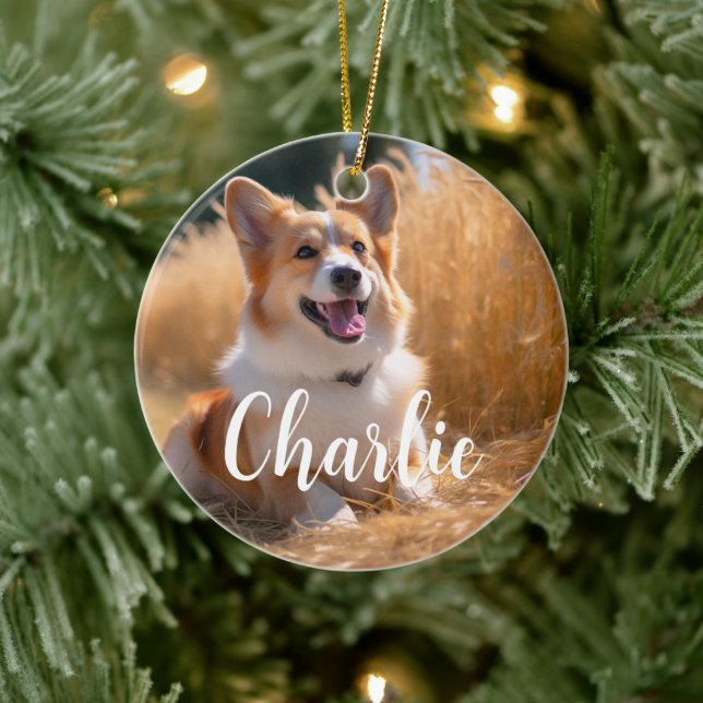 Custom Pet Photo with Name Ceramic Ornament (Tree)