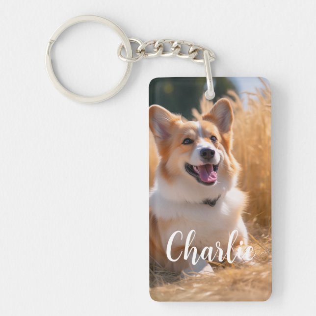 Custom Pet Photo with Name Key Ring (Front)