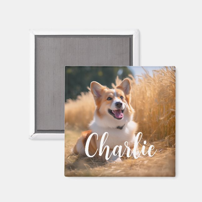 Custom Pet Photo with Name Magnet (Front/Back)