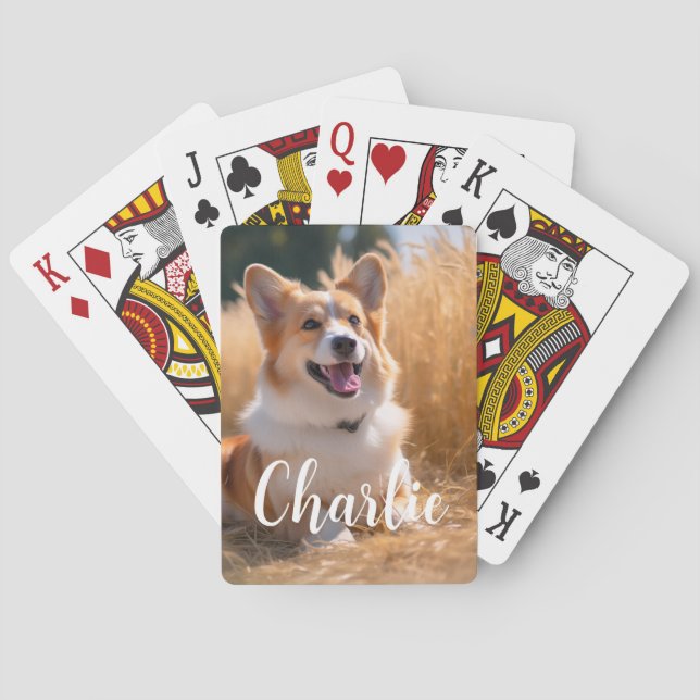 Custom Pet Photo with Name Playing Cards (Back)