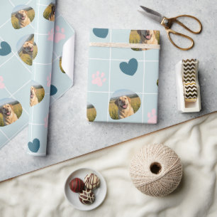 Custom Pet Photo Wrapping Paper with Hearts & Paw