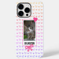 Custom Pet Portrait Cute Pink Ribbon Heart Photo