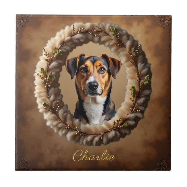 Custom Pet Portrait – Just Upload a Simple Photo Ceramic Tile (Front)
