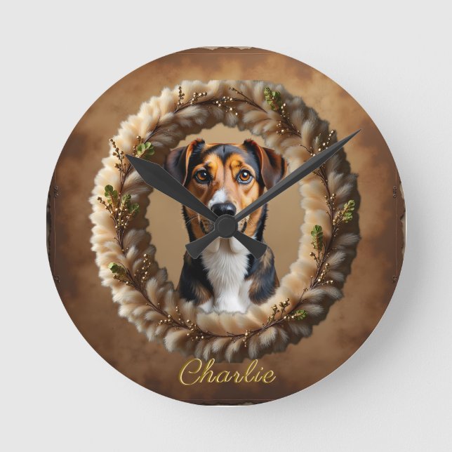 Custom Pet Portrait – Just Upload a Simple Photo Round Clock (Front)