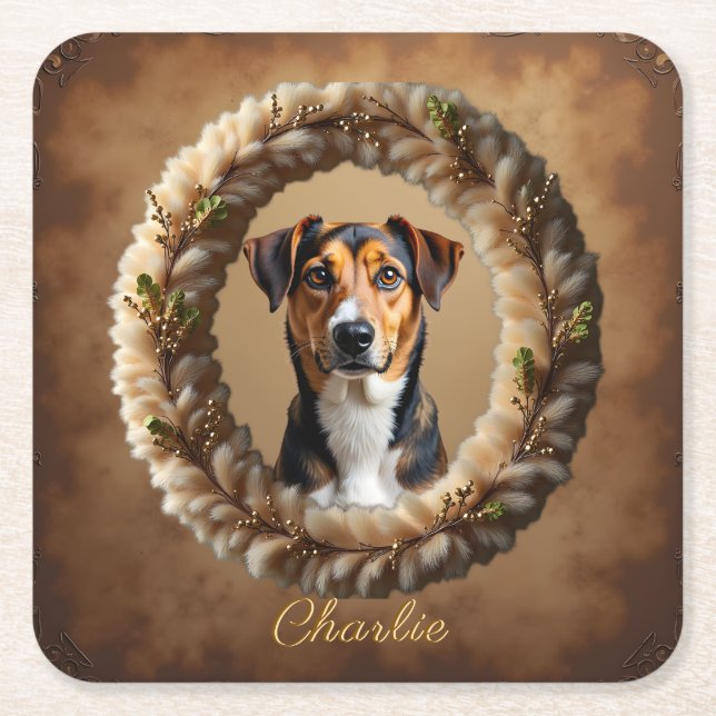 Custom Pet Portrait – Just Upload a Simple Photo Square Paper Coaster (Front)