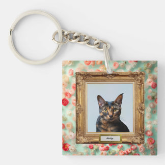 Custom Pet Portrait Key Holder – Cat in a Frame Ring