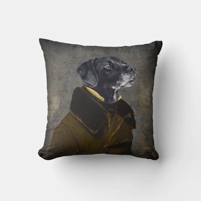 Custom Pet Portrait Painting Distinguished Man Cushion (Front)