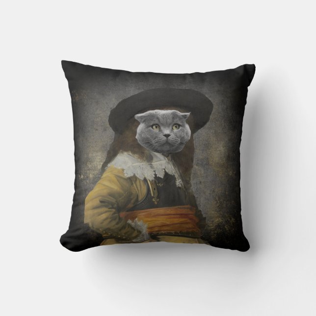 Custom Pet Portrait Painting Fancy Antique Man Cushion (Front)
