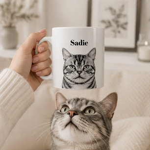 Custom Pet Portrait Photo and Text Black & White Coffee Mug