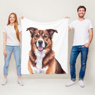 Custom Pet Portrait Pillow – Watercolor Dog Illust Fleece Blanket