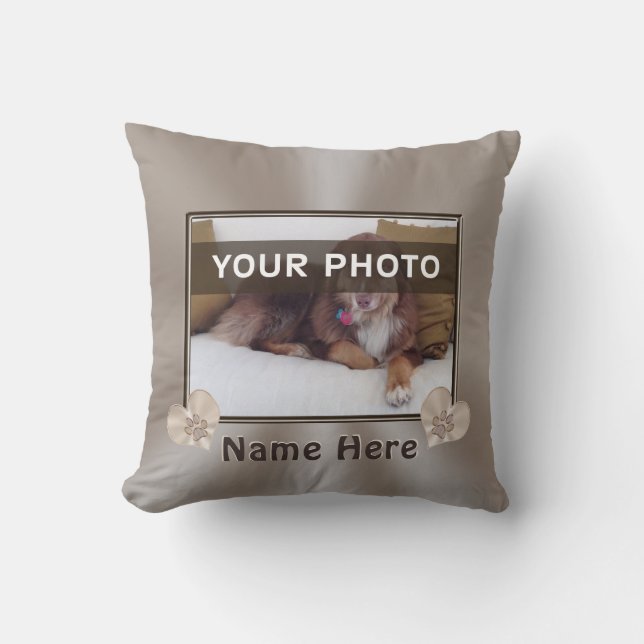 Custom Pet Portrait Pillow, Your PHOTO and NAME Cushion (Front)