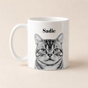 Custom Pet Portrait   Upload Photo + Text B&W  Coffee Mug
