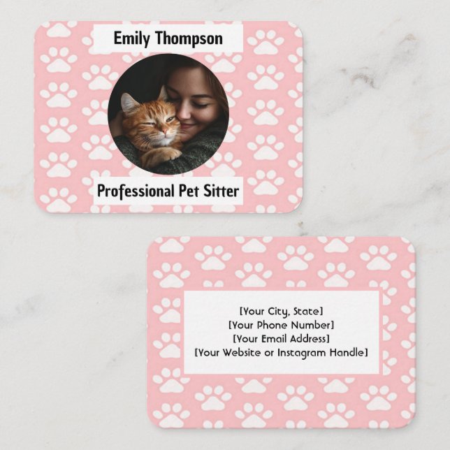 Custom Pet Sitter Business Card – Pink Paw Print  (Front/Back)