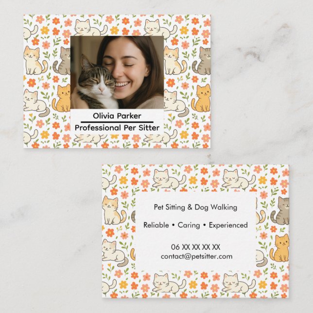 Custom Pet Sitter Business Card with Photo (Front/Back)