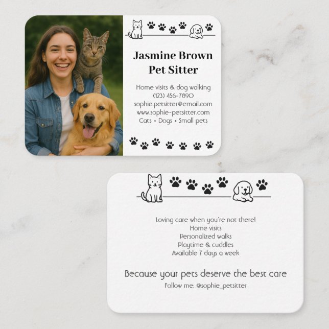 Custom Pet Sitter Business Card with Photo  (Front/Back)
