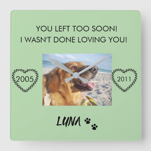 Custom Pet Tribute with Dates and Paw Prints Square Wall Clock (Front)
