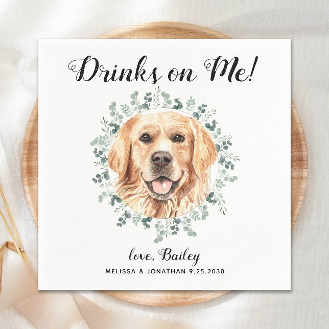 Custom Pet Wedding Dog Open Bar Golden Retriever Napkin (Creator Uploaded)