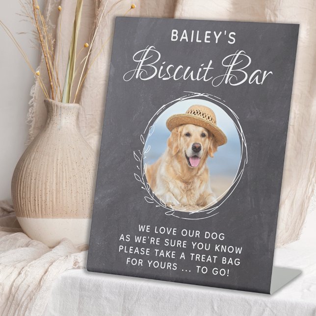 Custom Pet Wedding Photo Dog Treat Biscuit Bar Pedestal Sign (Creator Uploaded)