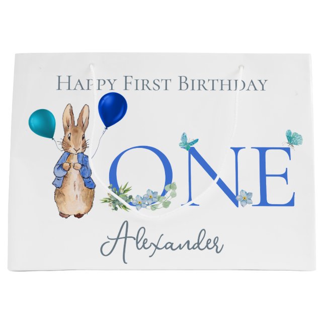 Custom Peter the rabbit 1st Birthday Large Gift Bag (Front)
