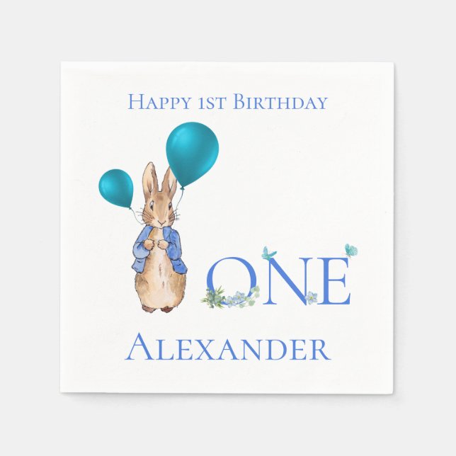 Custom Peter the rabbit 1st Birthday Napkin (Front)
