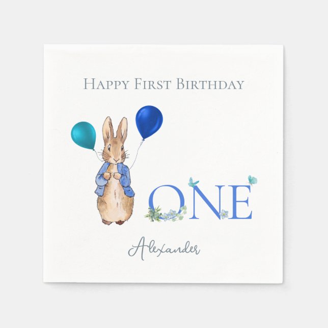 Custom Peter the rabbit 1st Birthday Napkin (Front)