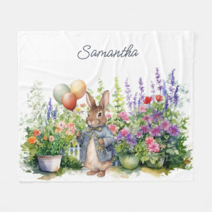 Custom Peter the rabbit balloons garden Fleece Blanket