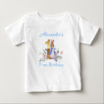 Custom Peter the rabbit First birthday  Baby T-Shirt<br><div class="desc">Personalise this Peter rabbit design and add a name and the occasion</div>