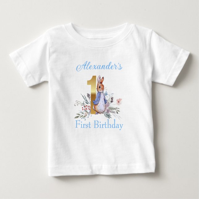 Custom Peter the rabbit First birthday  Baby T-Shirt (Front)