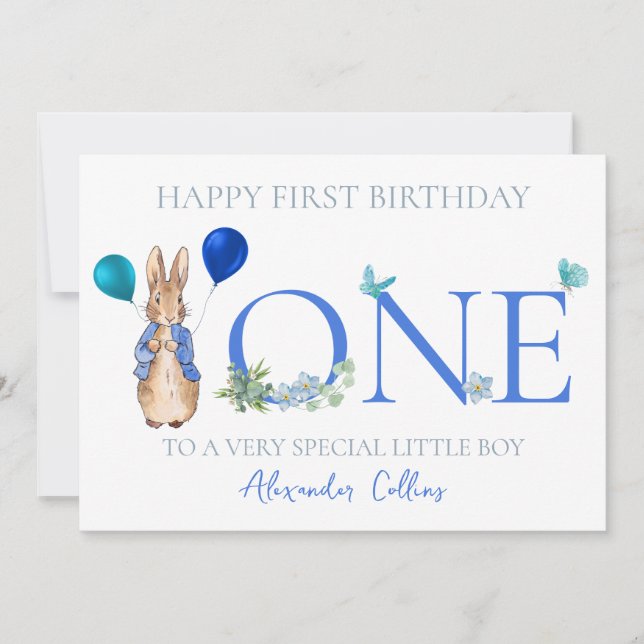 Custom Peter the Rabbit First Birthday Holiday Card (Front)