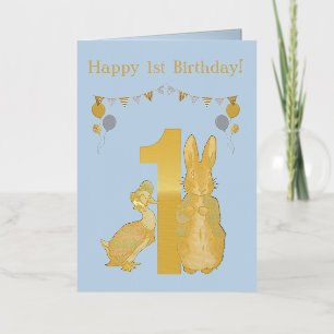 Custom Peter the Rabbit Jemima First Birthday Foil Greeting Card