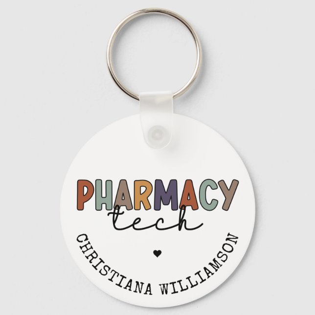 Custom Pharmacy Tech Retro Pharmacy Technician Key Ring (Front)