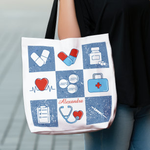 Custom Pharmacy Technician Grunge Doodle Line Tote Bag