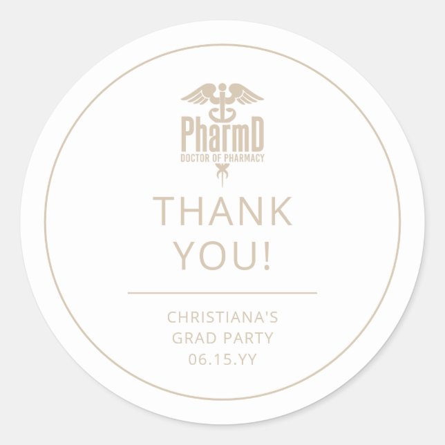 Custom PharmD Doctor of Pharmacy Graduation Party Classic Round Sticker (Front)