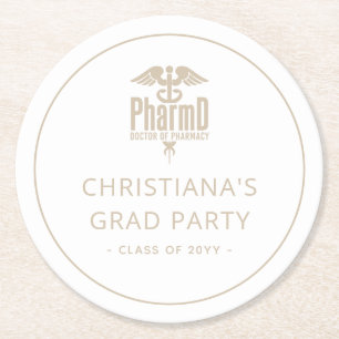 Custom PharmD Doctor of Pharmacy Graduation Party Round Paper Coaster