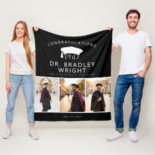 Custom PhD Doctoral Grad Hat Doctoral Graduation Fleece Blanket