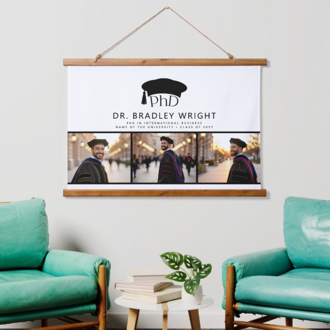 Custom PhD Doctoral Grad Hat Doctoral Graduation Hanging Tapestry (Living Room)