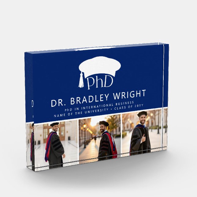 Custom PhD Doctoral Grad Hat Doctoral Graduation Photo Block (Left)