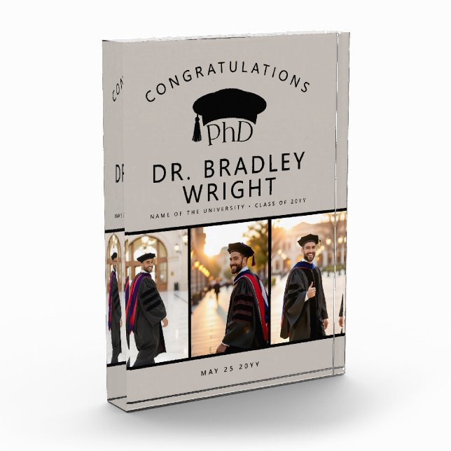 Custom PhD Doctoral Grad Hat Doctoral Graduation Photo Block (Left)