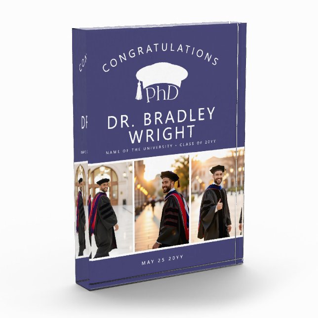 Custom PhD Doctoral Grad Hat Doctoral Graduation Photo Block (Left)