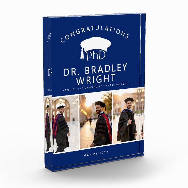 Custom PhD Doctoral Grad Hat Doctoral Graduation Photo Block (Left)