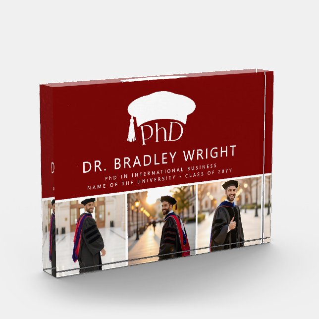 Custom PhD Doctoral Grad Hat Doctoral Graduation Photo Block (Left)