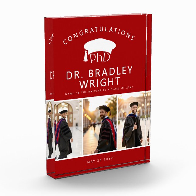 Custom PhD Doctoral Grad Hat Doctoral Graduation Photo Block (Left)
